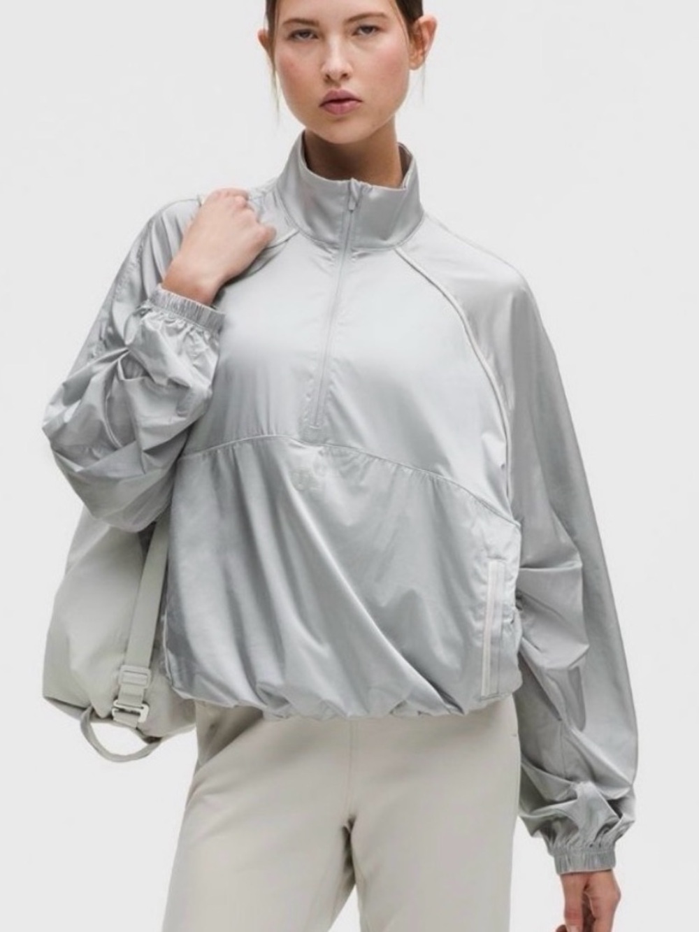 LULULEMON Stretch-Satin Flocked Training Jacket - size XS silver dove gray NWT